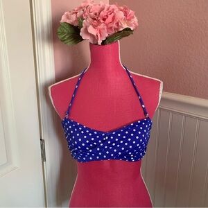 👗Never Worn Mossimo Removeable Strapless Blue/White Polka Dot Bikini Top Med